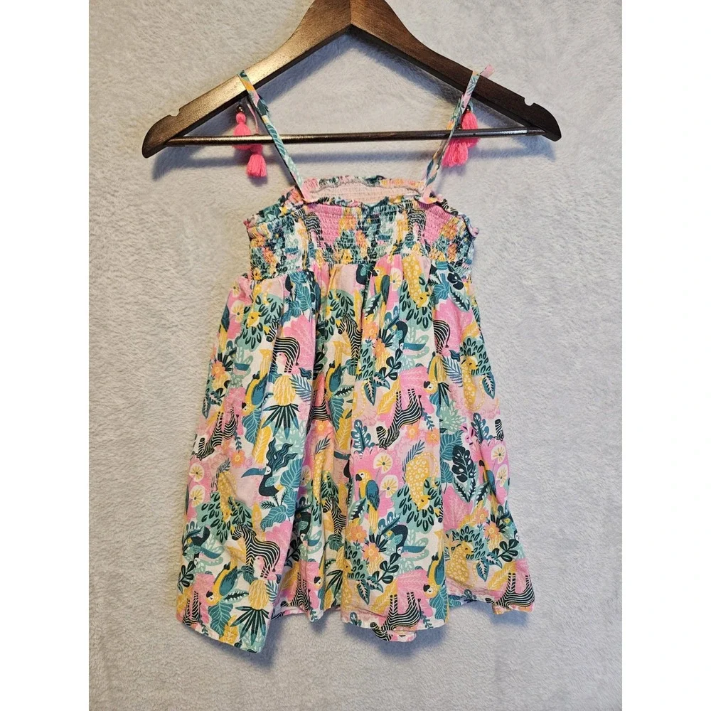 Tommy Bahama Floral Babydoll Sun Dress Tropical Print Girls Size 5 Zebra Tassels